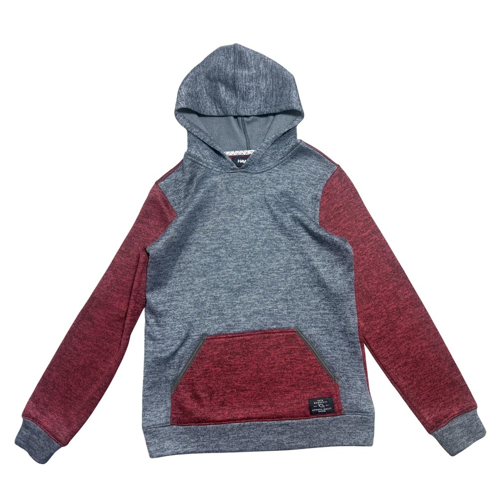 Tony Hawk Hoodie Boys 18-20 Gray Red Fleece Pullover Colorblock Pocket‎ HBS1697
